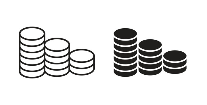 Money coin icon with editable stroke. Thin Line and flat icons for UI designs