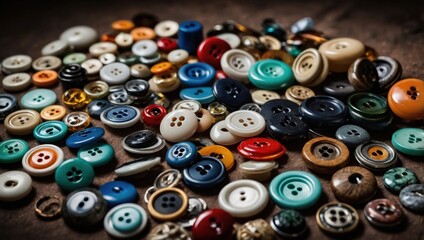 Close up of a huge group of colorful buttons on a table