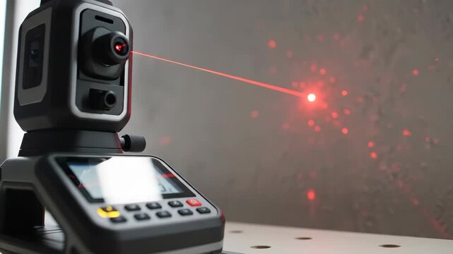 Compact laser level construction tool projecting red beam and dot for precise alignment laser