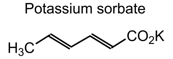 Potassium sorbate, chemical structure of potassium sorbate, drug substance