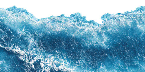 top view of bright blue ocean water waves texture isolated on white or transparent png