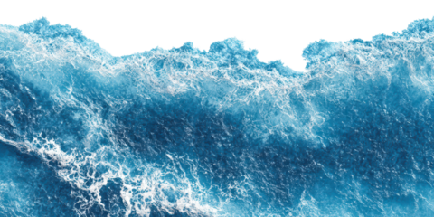 top view of bright blue ocean water waves texture isolated on white or transparent png