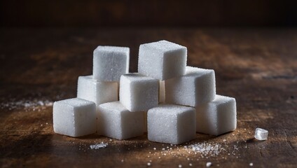 Close-up of three white sugar cubes