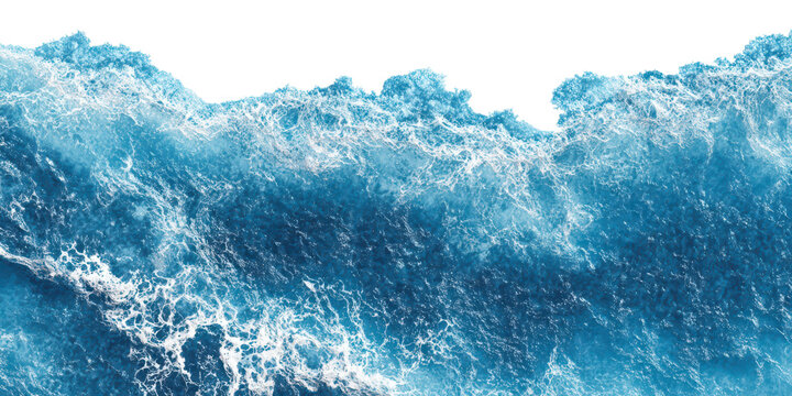 top view of bright blue ocean water waves texture isolated on white or transparent png