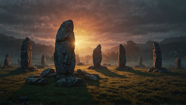 Celtic stone circle glowing faintly in d