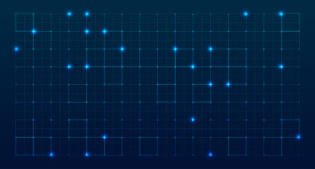 HUD grid tech interface. Blue square technology grid. Futuristic dashboard with digital grid and nodes