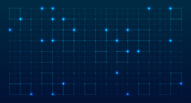 HUD grid tech interface. Blue square technology grid. Futuristic dashboard with digital grid and nodes