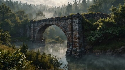 Roman bridge remains surrounded by fores