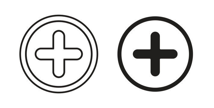 Plus icon with editable stroke. Thin Line and flat icons for UI designs