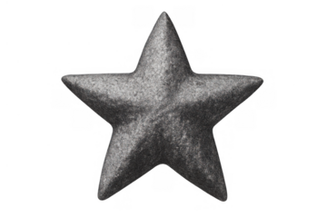 Five-pointed star textured charcoal drawing representing quality, award, rating, and success with transparent background