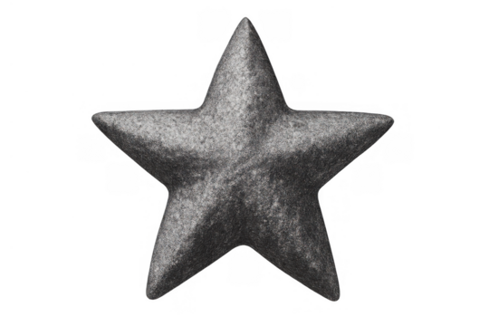 Five-pointed star textured charcoal drawing representing quality, award, rating, and success with transparent background