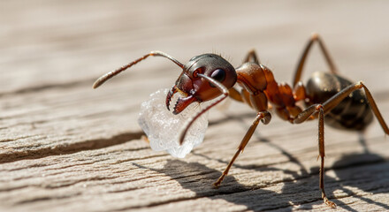 ants on wood carrying food