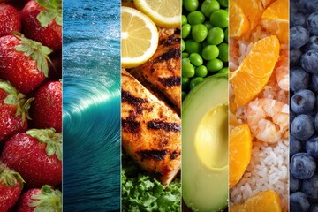 Collage Featuring Healthy Meals and Ocean Theme