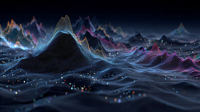 Futuristic data visualization with glowing graphs, holographic charts, and dynamic digital elements, conveying insight, analysis, and advanced technology in a sleek modern style.