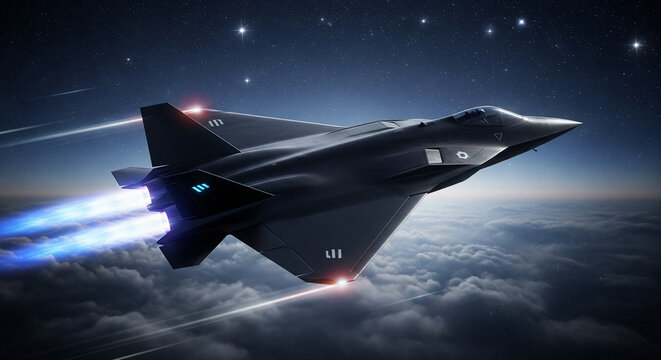 airplane with abstract background with stars - Powered by Adobe