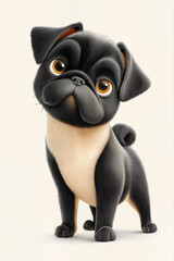 Illustration of a little black puppy, cartoon pug
