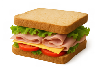 Sandwich with ham, cheese, lettuce and tomato, classic lunchtime meal and convenient snack
