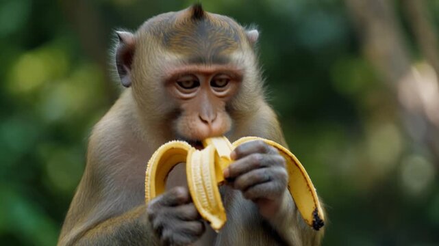 a monkey is eating a banana