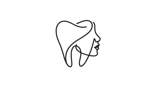 Tooth and face line art logo minimalist vector design for dental clinic branding isolated on white background