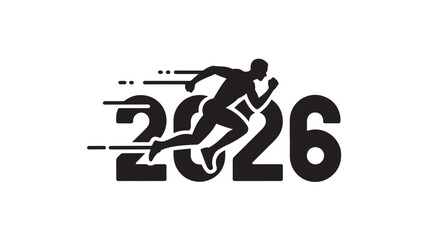 2026 logo design featuring a running silhouette dynamic vector graphic for sports events and competitions isolated on white background