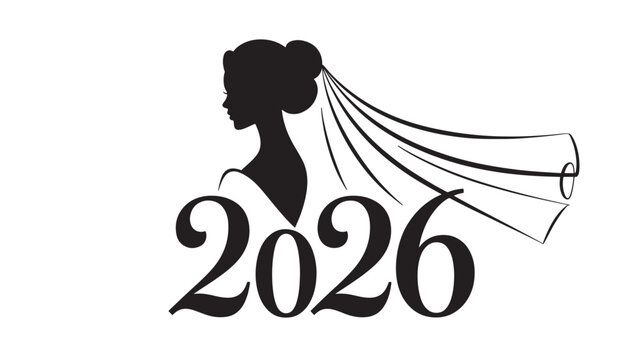 Elegant 2026 wedding invitation design featuring a bride silhouette with veil vector graphic for marriage announcement