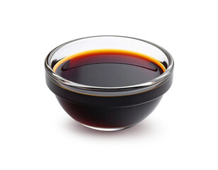 Soy sauce in glass dipping bowl on transparent background