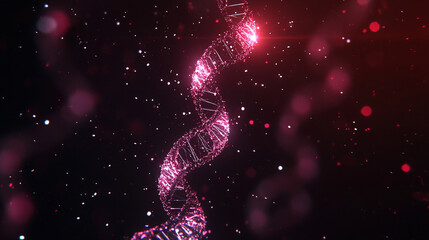 Digital double helix spinning in space with glowing strands and dynamic motion representing genetics, biotechnology, futuristic science, molecular structure, and advanced digital visualization