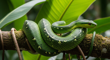 green snake on a tree branch