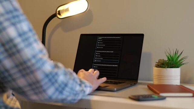 Middle-Aged Man Taking Employee Assistance Plan Web Application Assessment - Emplorer Covered Health Insurance EAP Quiz Concept