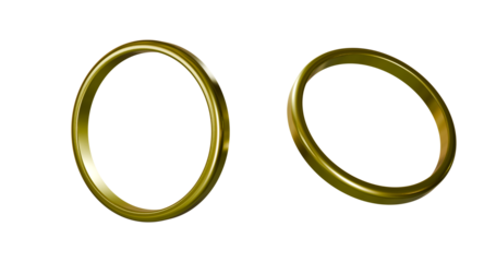 Golden rings in different orientation angle isolated on transparent background