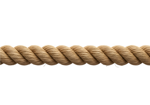 Realistic Twisted Manila Rope Horizontal Line — Isolated on Transparent Background PNG


