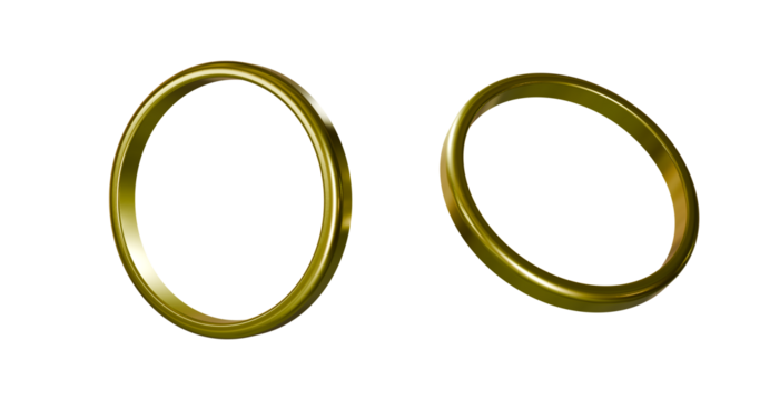 Golden rings in different orientation angle isolated on transparent background