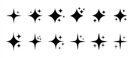 Star sparkles icons set. Containing star burst symbol. Artificial Intelligence sparkle symbol. Digital brain, media, multimedia, element for app, web and interface signs vector illustration.