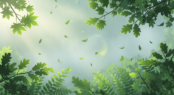 green foliage background with fog