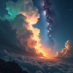 Stunning view of clouds and stars at twilight Generative AI
