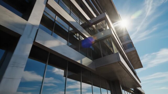 Modern building with prominent clock face adorns its exterior facade, evoking contemporary sophistication and emphasizing the importance of time management, innovation, and urban living.