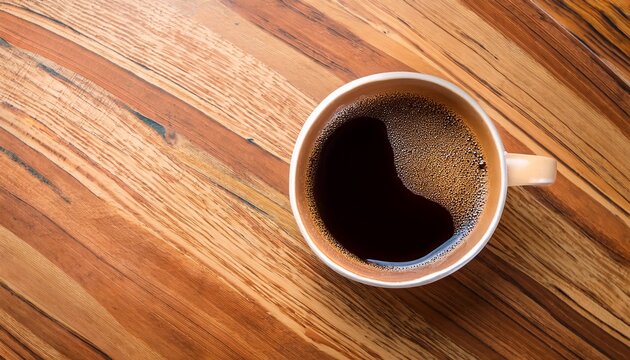 Coffee Cup On Coffee Table Top Background Overhead View
