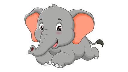 Cute Cartoon Elephant Lying Down Illustration Adorable Baby Animal Art for Kids and Nursery Decor - 1