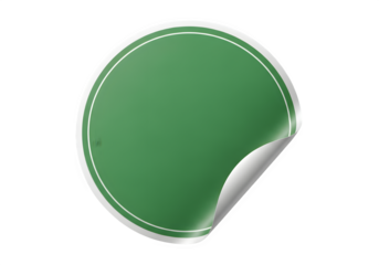 Round Green Sticker with Peeled Corner Blank Label Mockup — isolated on transparent background png