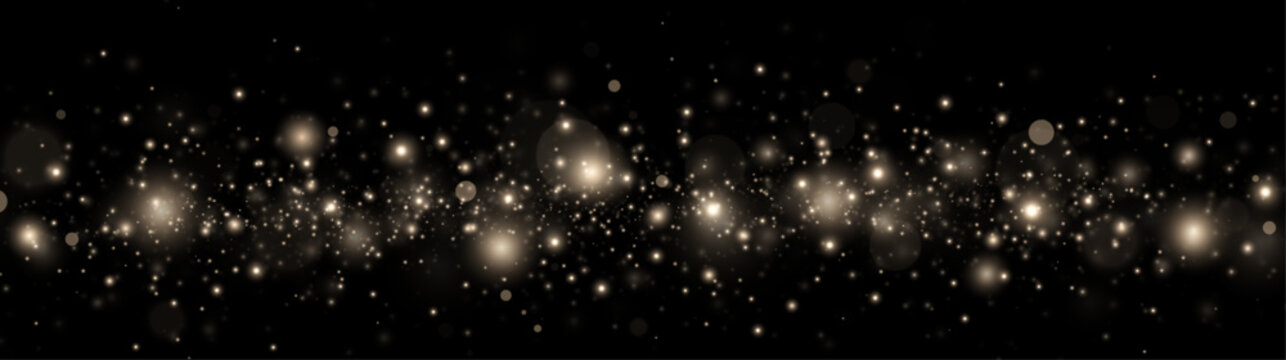 Glitter scattered in bursts with twinkling effects. Festive gold confetti and sparkling particles with glowing highlights.