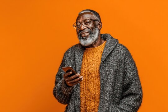 Senior Adult Male Checking Social Media on Mobile Device