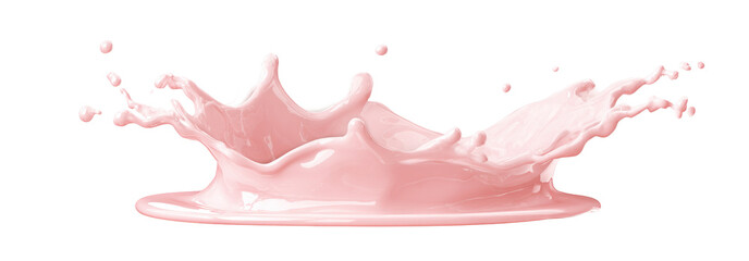 Pale light yoghurt pink creamy liquid drop splash isolated PNG cutout, transparent background. Dynamic milky pastel color spill presentation for drink or cosmetic care cream