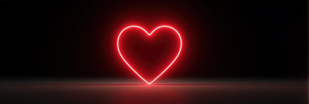 Glowing red neon heart sign on black background