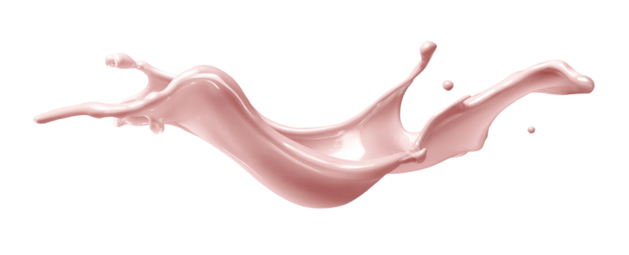 Pale light pink creamy liquid splash isolated PNG cutout, transparent background. Dynamic milky pastel color spill presentation for drink or cosmetic care cream