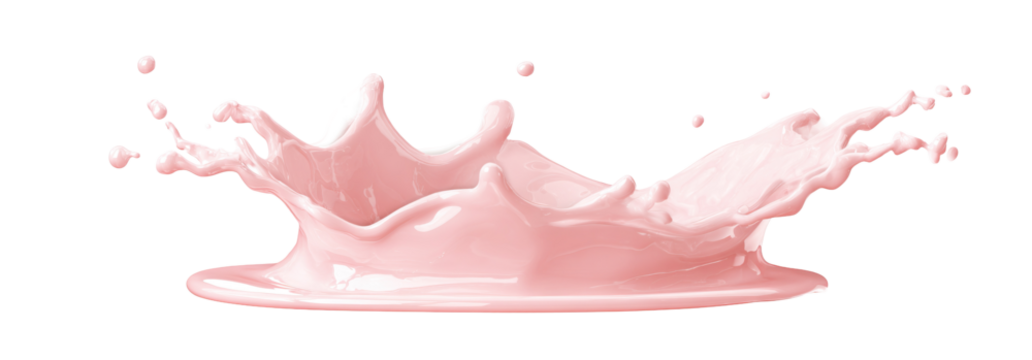 Pale light yoghurt pink creamy liquid drop splash isolated PNG cutout, transparent background. Dynamic milky pastel color spill presentation for drink or cosmetic care cream