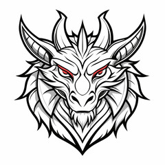 Aggressive black and white dragon head mascot logo with red eyes Vector