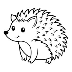 Cute cartoon hedgehog line art outline Vector