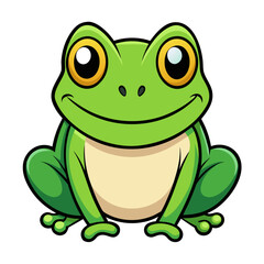 Cute cartoon frog sitting and smiling on white background Vector