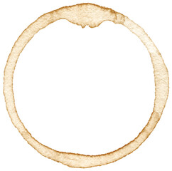 Thick-rimmed coffee ring stain, isolated transparent background, rich, dark brown mark, dense, granular texture, strong, concentrated coffee spill used for a highly detailed vintage effect