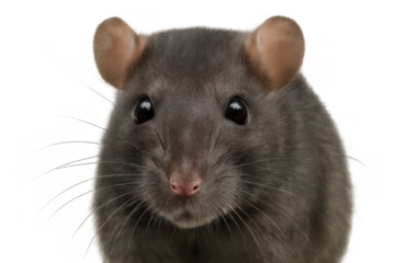 Domestic pet rat portrait, black eyes and pink nose, looking directly at camera, transparent background